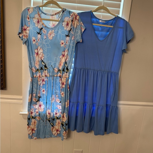 Floral and Solid Blue Dresses - Picture 1 of 7
